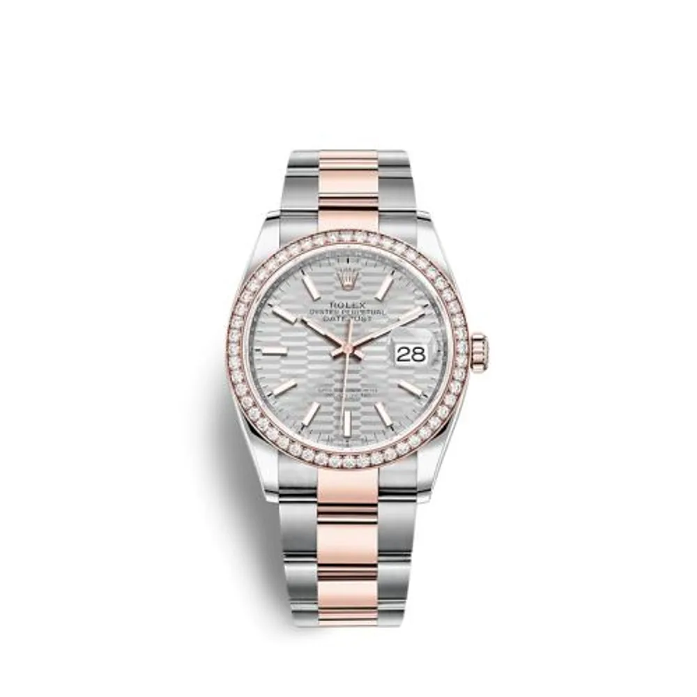Rolex Datejust 36 Stainless Steel / Everose / Diamond / Silver - Fluted / Oyster