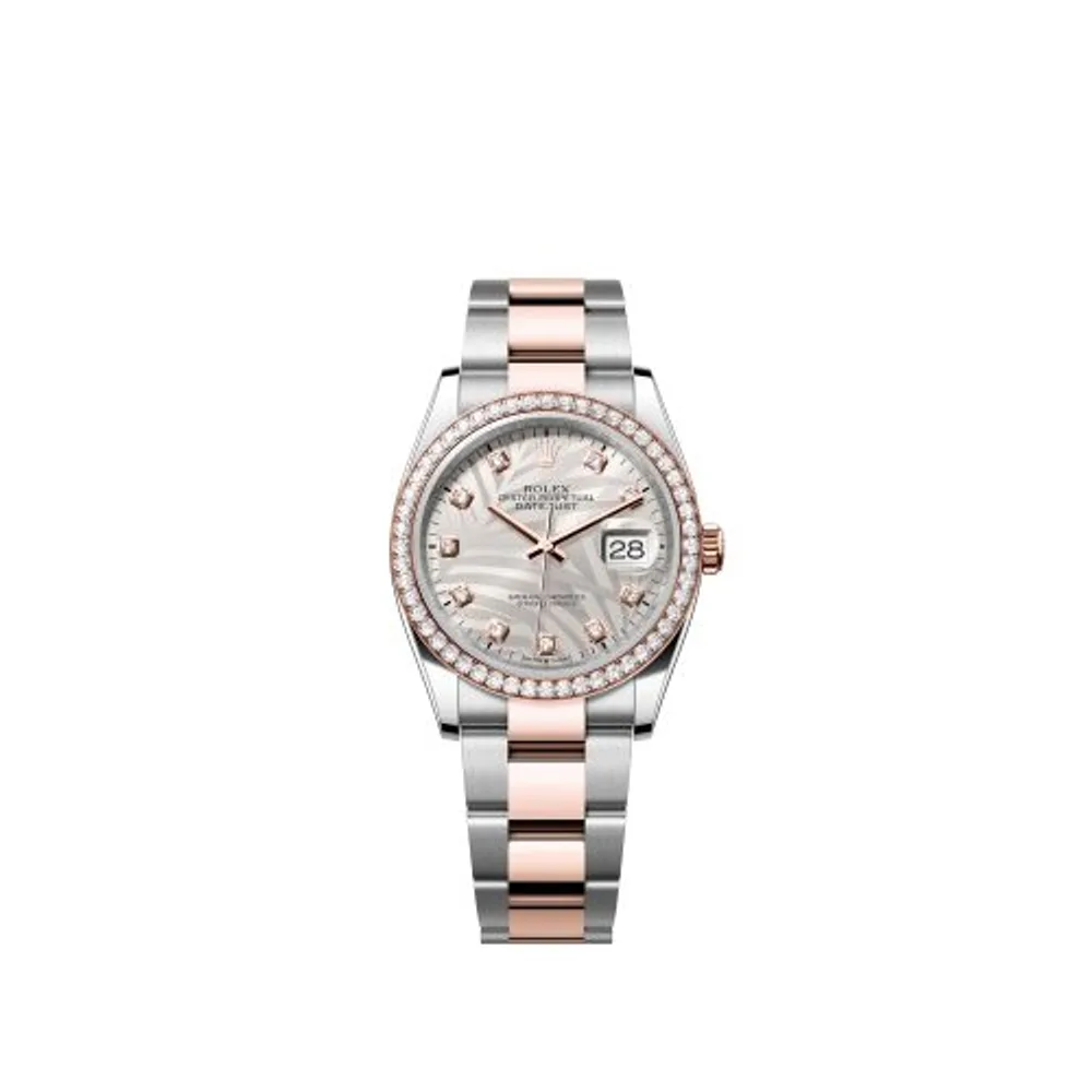 Rolex Datejust 36 Stainless Steel / Everose / Diamond / Silver - Palm - Diamond / Oyster