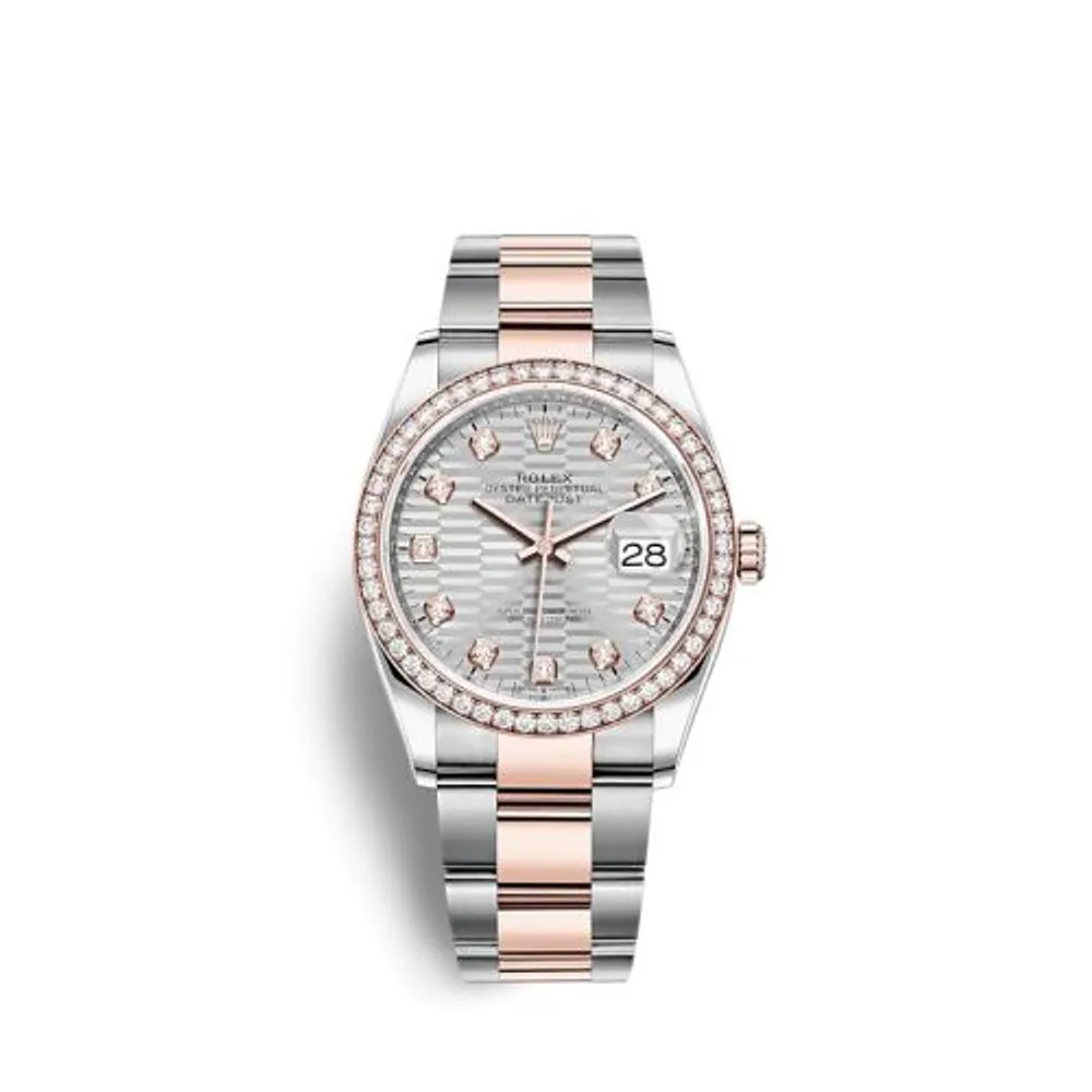 Rolex Datejust 36 Stainless Steel / Everose / Diamond / Silver - Fluted - Diamond / Oyster