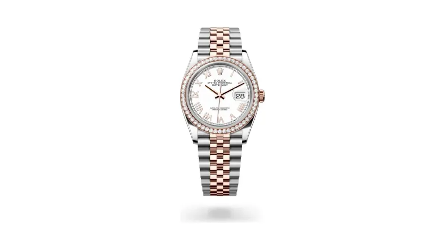 Rolex Datejust 36 Oyster, 36 mm, Oystersteel, Everose gold and diamonds, Everose Rolesor, White lacquer dial