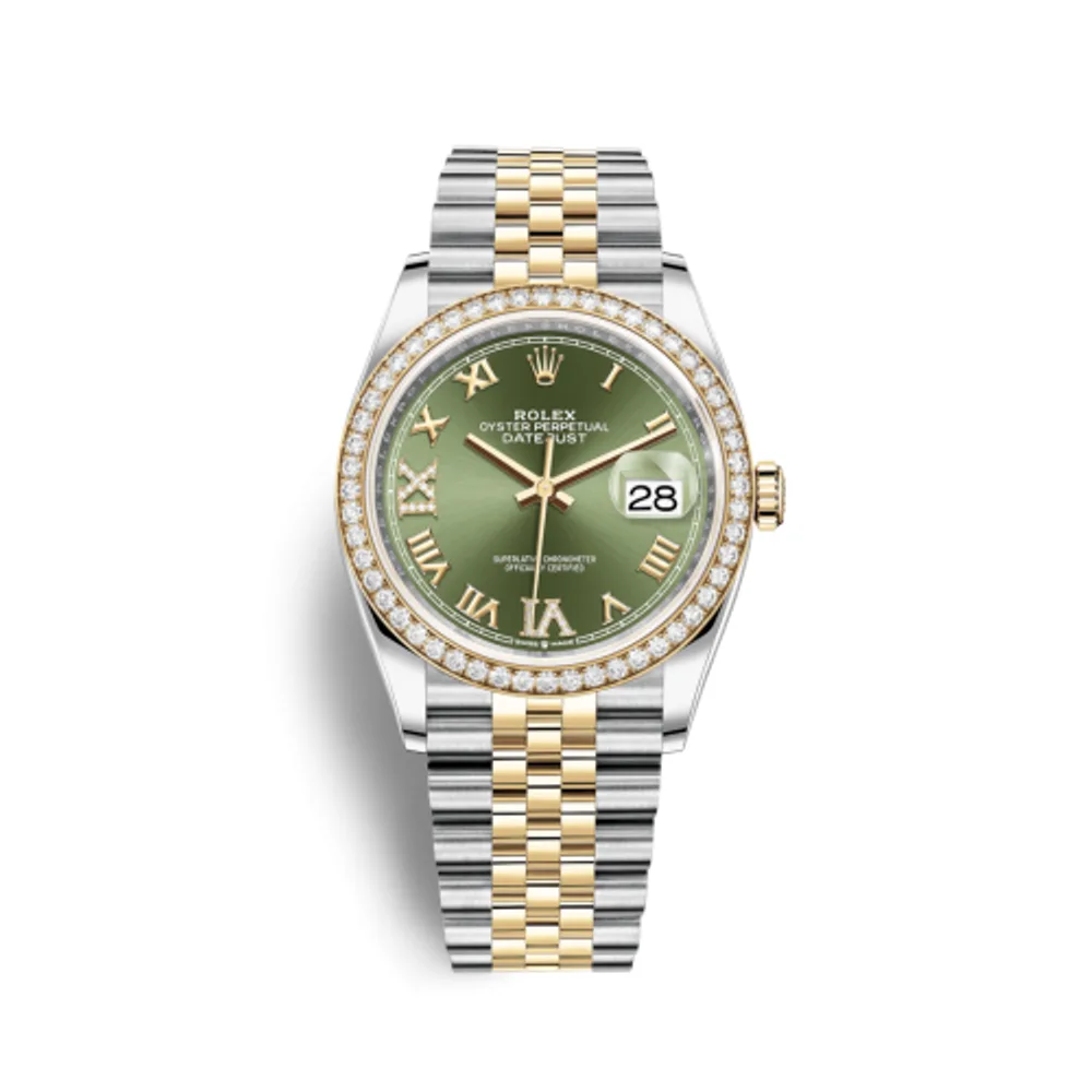 Rolex Datejust 36 Stainless Steel / Yellow Gold / Diamond / Olive Green Roman Diamond / Jubilee