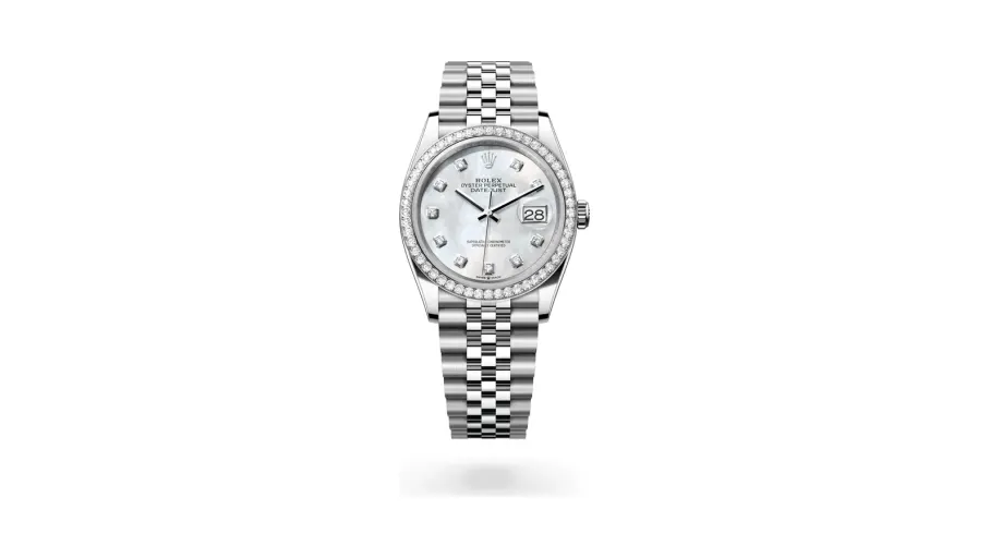 Rolex Datejust 36 Oyster, 36 mm, Oystersteel, white gold and diamonds, White Rolesor, White mother-of-pearl dial