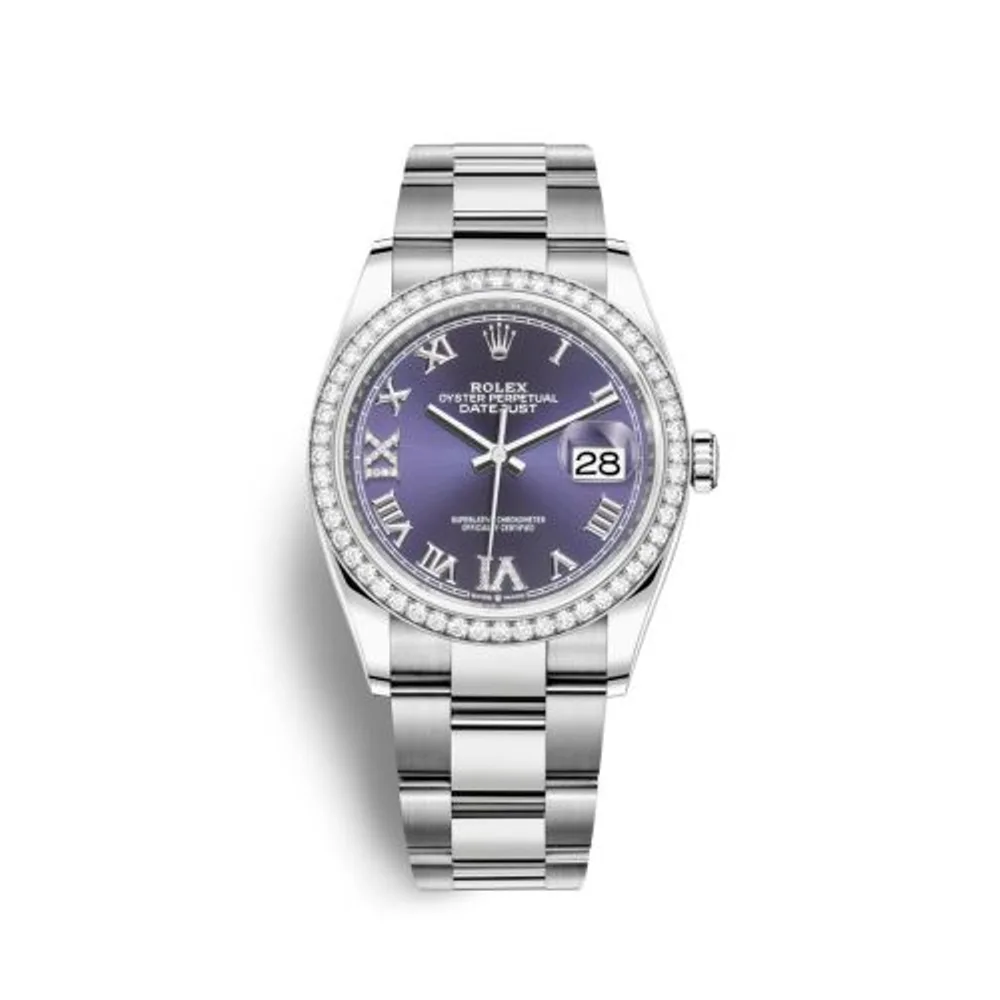 Rolex Datejust 36 Stainless Steel / Diamond / Aubergine Roman-Diamonds / Oyster