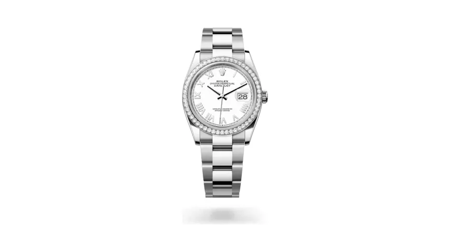 Rolex Datejust 36 Oyster, 36 mm, Oystersteel, white gold and diamonds, White Rolesor, White lacquer dial
