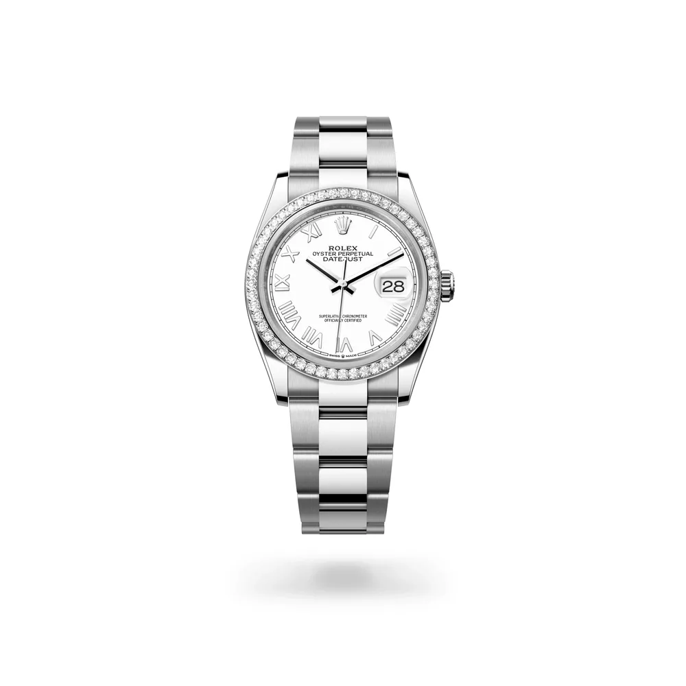 Rolex Datejust 36 Oyster, 36 mm, Oystersteel, white gold and diamonds, White Rolesor, White lacquer dial