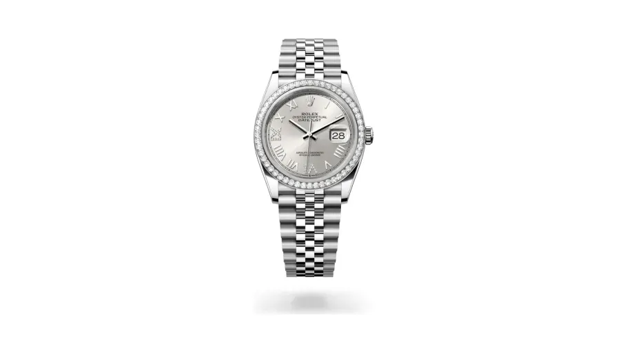 Rolex Datejust 36 Oyster, 36 mm, Oystersteel, white gold and diamonds, White Rolesor, Silver dial