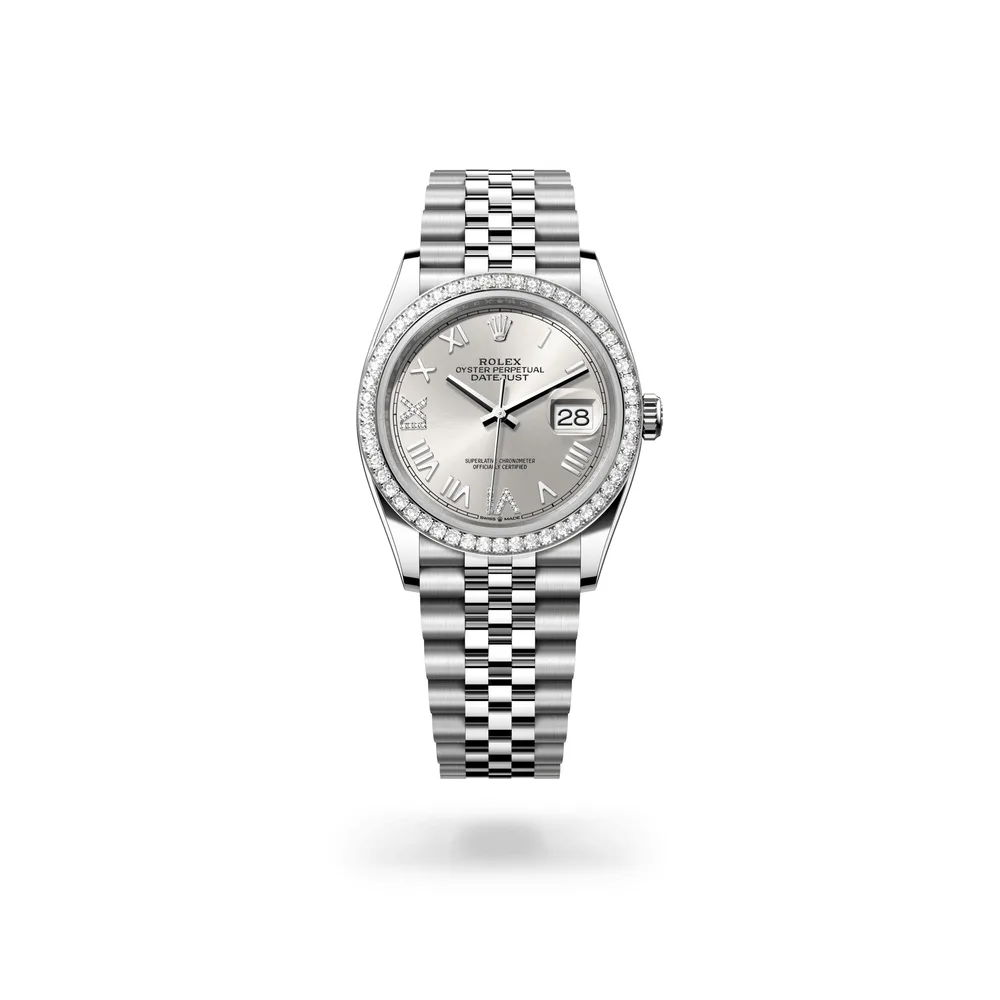Rolex Datejust 36 Oyster, 36 mm, Oystersteel, white gold and diamonds, White Rolesor, Silver dial