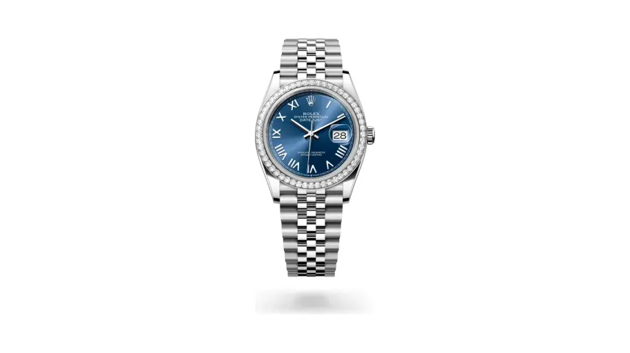 Rolex Datejust 36 Oyster, 36 mm, Oystersteel, white gold and diamonds, White Rolesor, Bright blue dial