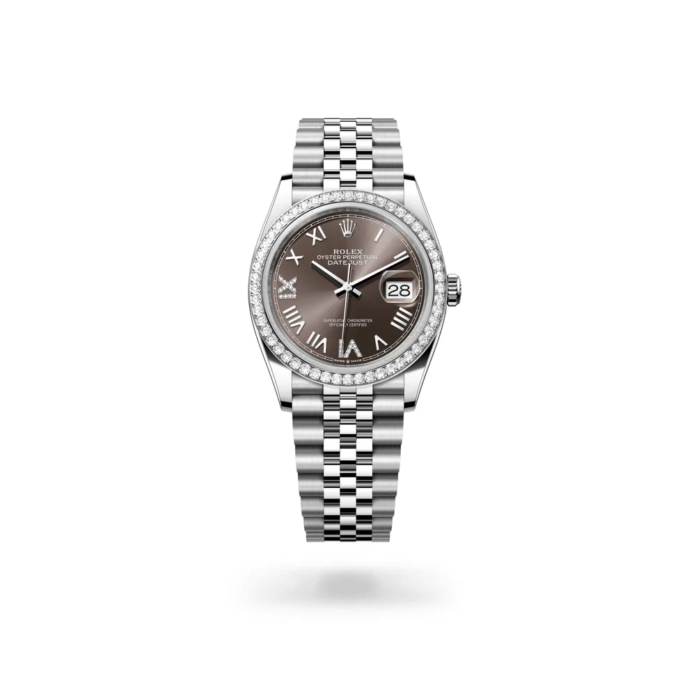 Rolex Datejust 36 Oyster, 36 mm, Oystersteel, white gold and diamonds, White Rolesor, Dark grey dial
