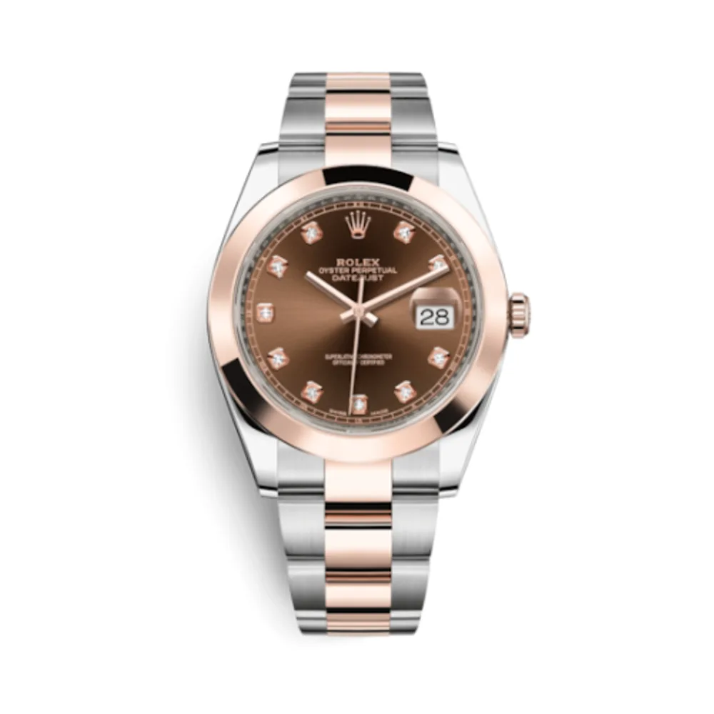 Rolex Datejust 41 Rolesor Everose Smooth / Oyster / Chocolate - Diamond