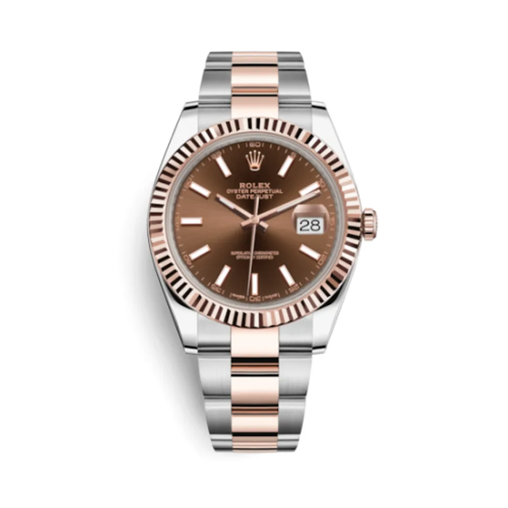 Rolex Datejust 41 Rolesor Everose Fluted / Oyster / Chocolate