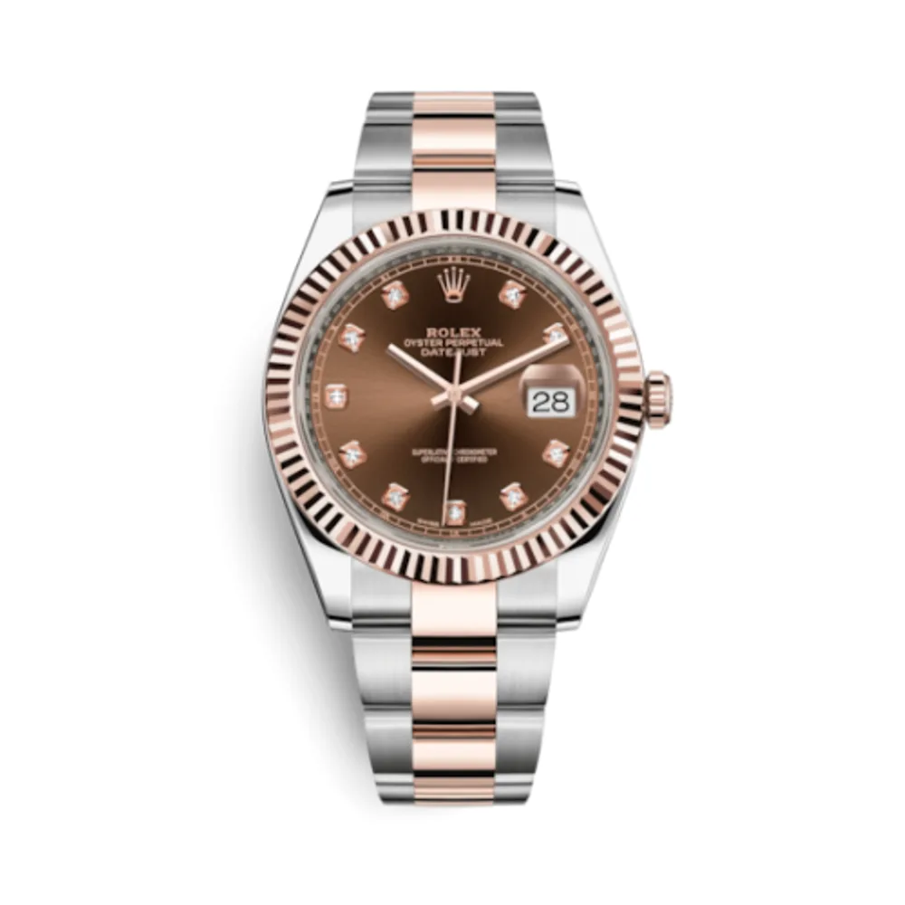 Rolex Datejust 41 Rolesor Everose Fluted / Oyster / Chocolate - Diamond