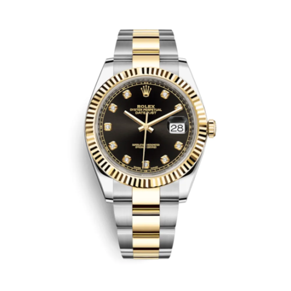 Rolex Datejust 41 Rolesor Yellow Fluted / Oyster / Black - Diamond