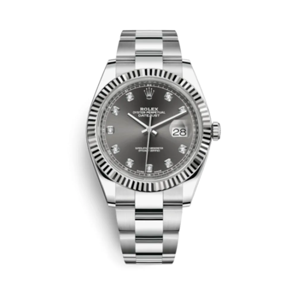 Rolex Datejust 41 Stainless Steel Fluted / Oyster / Dark Rhodium - Diamond