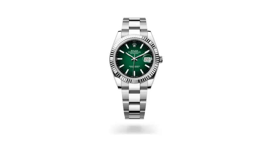Rolex Datejust 41 Oyster, 41 mm, Oystersteel and white gold, White Rolesor, Green ombré dial