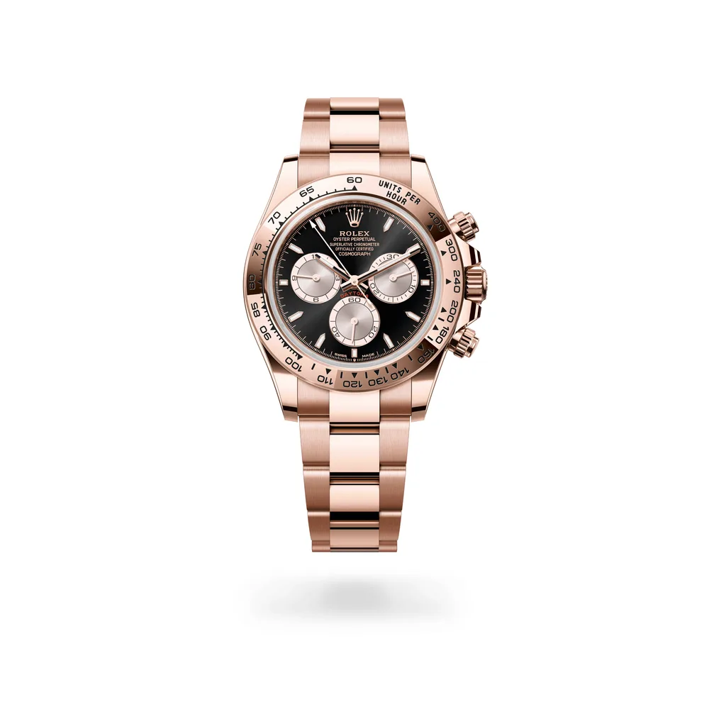 Rolex Cosmograph Daytona Oyster, 40 mm, Everose gold, 18 kt Everose gold, Bright black and Sundust dial