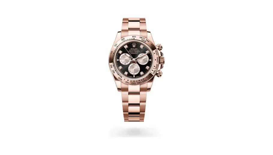Rolex Cosmograph Daytona Oyster, 40 mm, Everose gold, 18 kt Everose gold, Bright black and Sundust set with diamonds dial