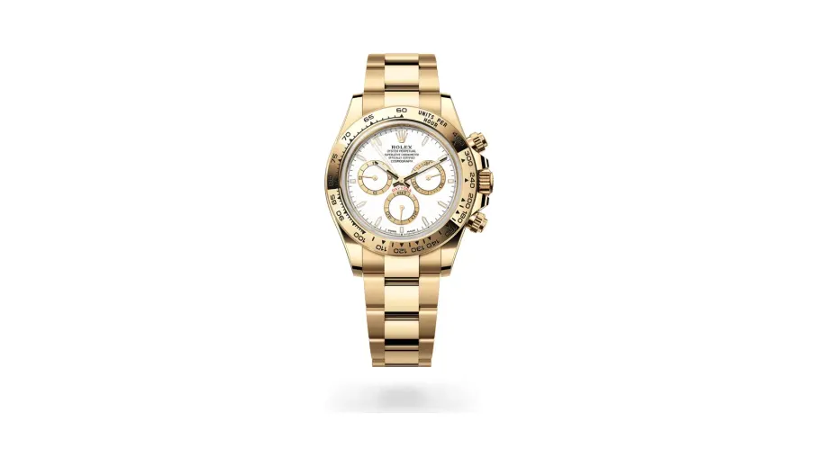 Rolex Cosmograph Daytona Oyster, 40 mm, yellow gold, 18 kt yellow gold, White with golden counter rings dial