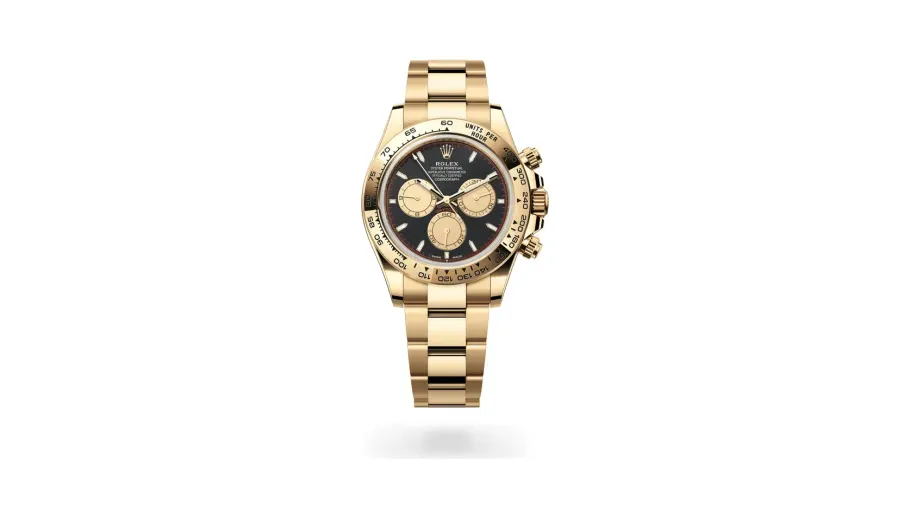 Rolex Cosmograph Daytona Oyster, 40 mm, yellow gold, 18 kt yellow gold, Intense black and champagne-colour dial