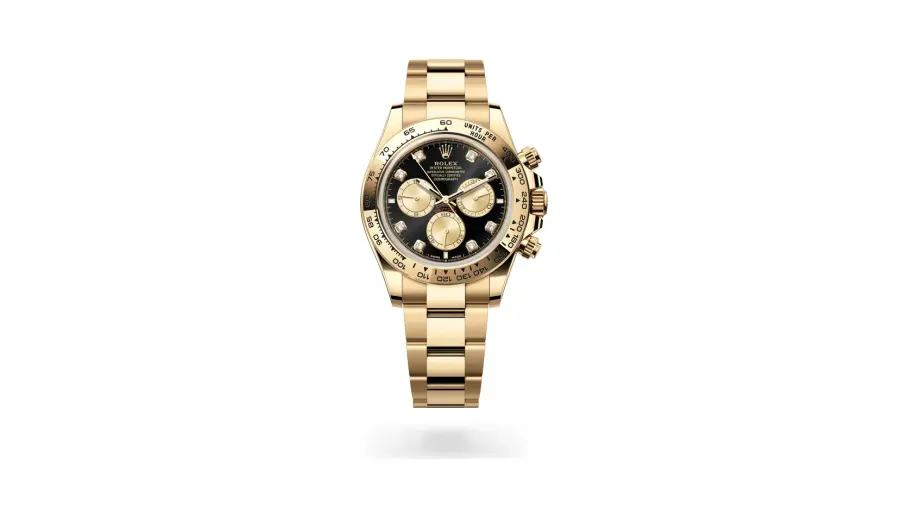Rolex Cosmograph Daytona Oyster, 40 mm, yellow gold, 18 kt yellow gold, Bright black and golden set with diamonds dial