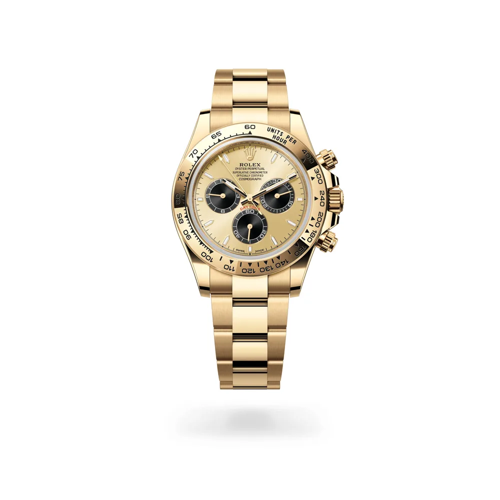 Rolex Cosmograph Daytona Oyster, 40 mm, yellow gold, 18 kt yellow gold, Golden and bright black dial