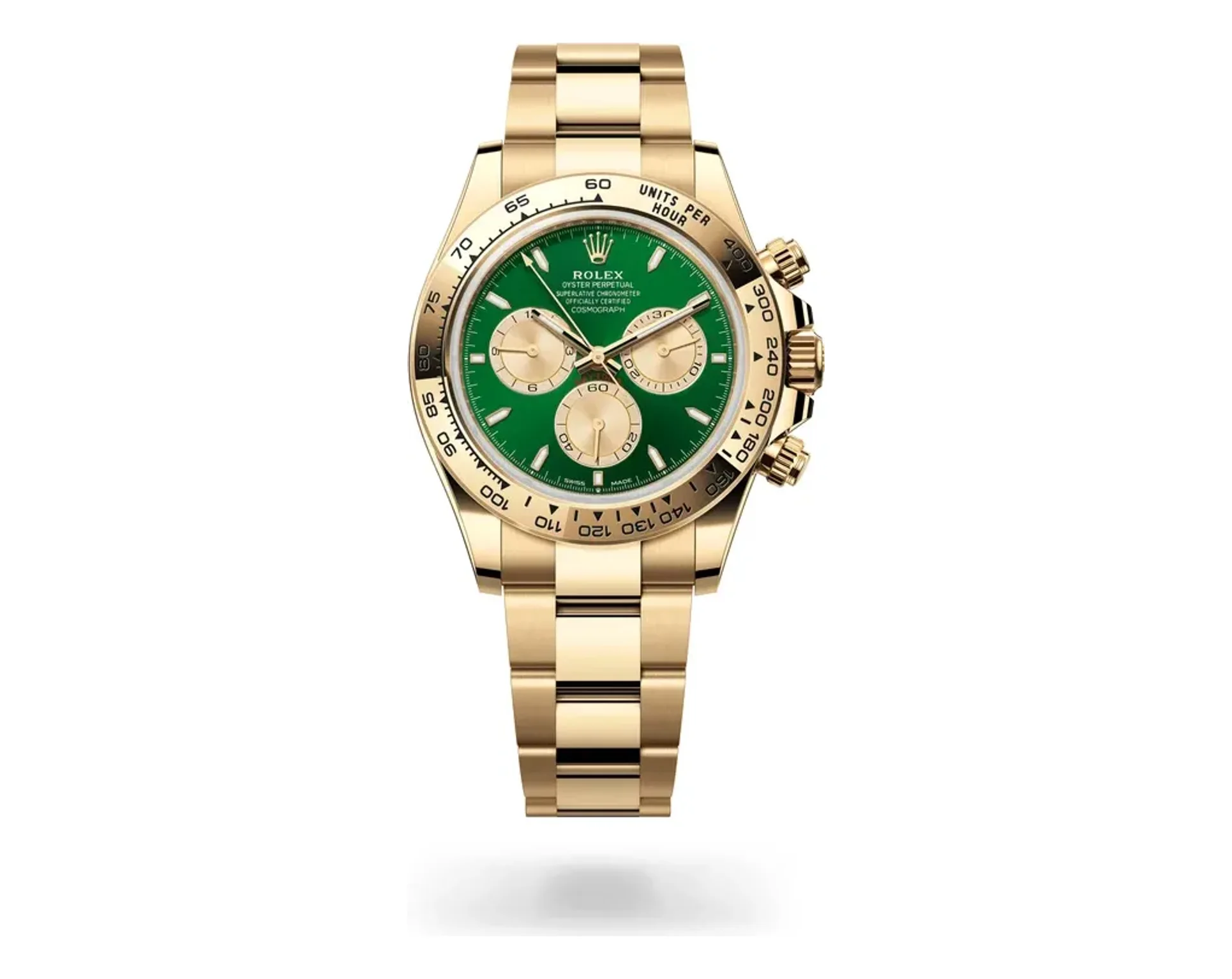 Rolex Cosmograph Daytona Oyster, 40 mm, yellow gold, 18 kt yellow gold, Bright green and golden dial