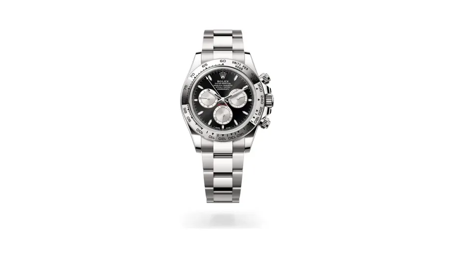Rolex Cosmograph Daytona Oyster, 40 mm, white gold, 18 kt white gold, Bright black and steel dial
