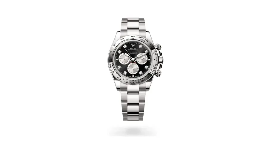 Rolex Cosmograph Daytona Oyster, 40 mm, white gold, 18 kt white gold, Bright black and steel set with diamonds dial