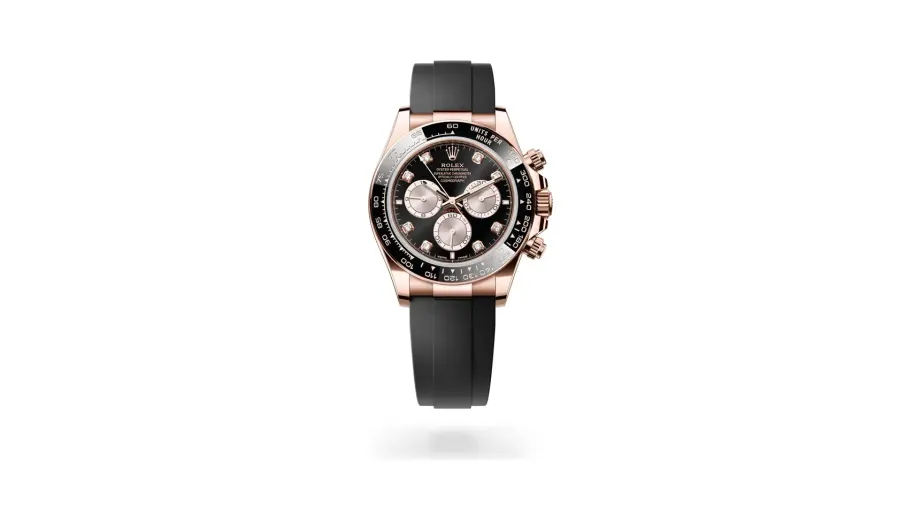 Rolex Cosmograph Daytona Oyster, 40 mm, Everose gold, 18 kt Everose gold, Bright black and Sundust set with diamonds dial