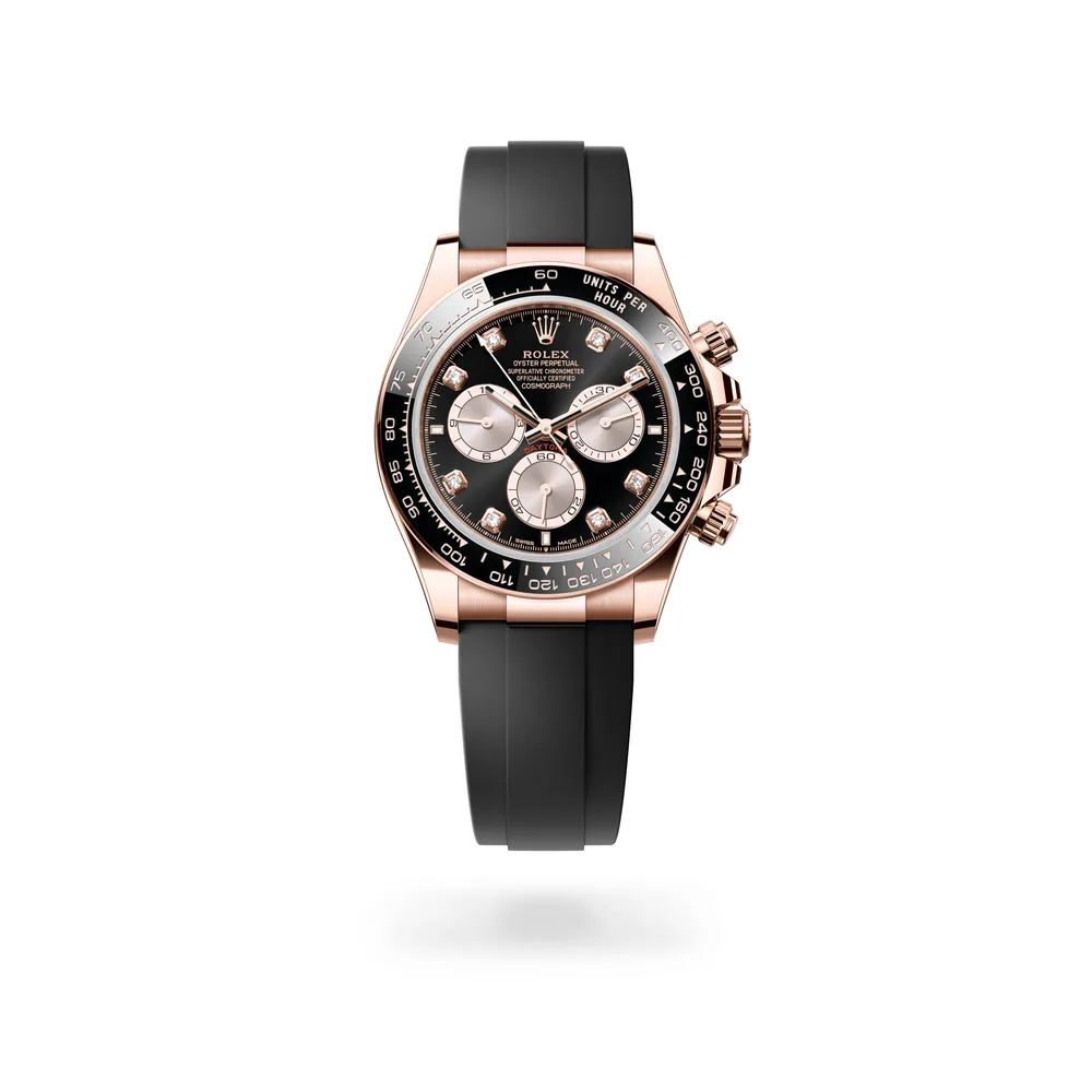 Rolex Cosmograph Daytona Oyster, 40 mm, Everose gold, 18 kt Everose gold, Bright black and Sundust set with diamonds dial