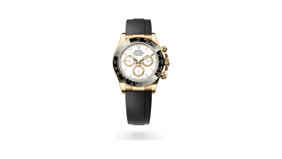 Rolex Cosmograph Daytona Oyster, 40 mm, yellow gold, 18 kt yellow gold, White with golden counter rings dial