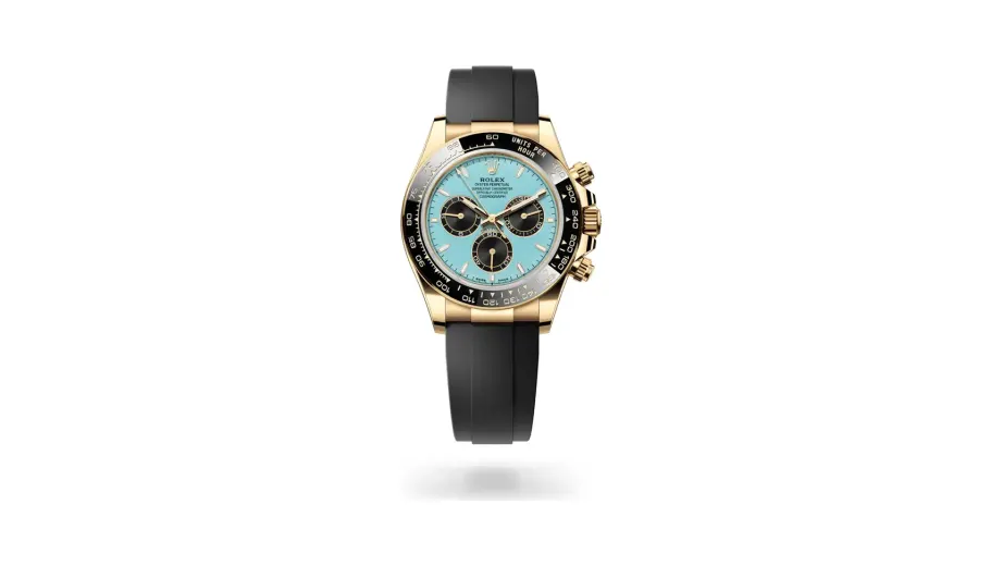 Rolex Cosmograph Daytona Oyster, 40 mm, yellow gold, 18 kt yellow gold, Turquoise blue and black dial