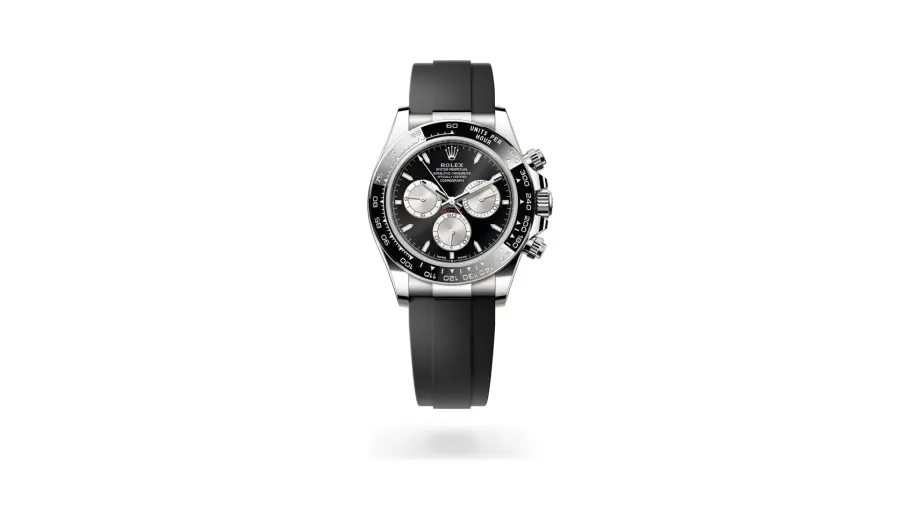 Rolex Cosmograph Daytona Oyster, 40 mm, white gold, 18 kt white gold, Bright black and steel dial