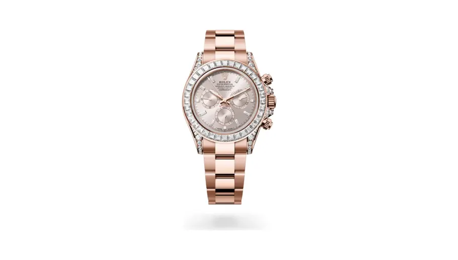 Rolex Cosmograph Daytona Oyster, 40 mm, Everose gold and diamonds, 18 kt Everose gold with lugs set with diamonds, Sundust set with diamonds dial