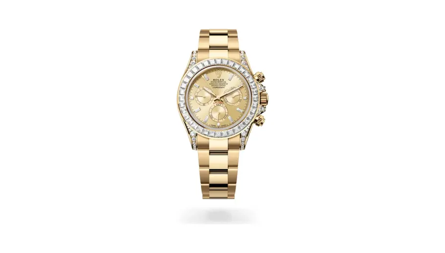 Rolex Cosmograph Daytona Oyster, 40 mm, yellow gold and diamonds, 18 kt yellow gold with lugs set with diamonds, Golden dial