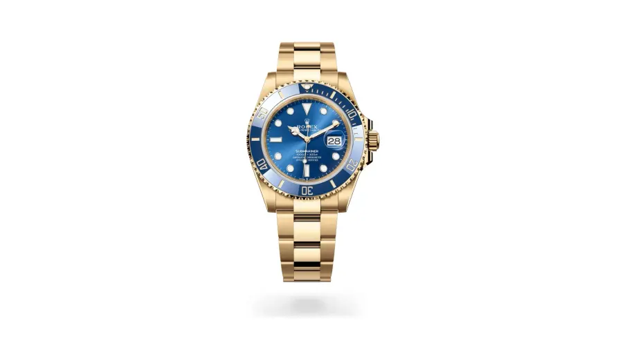 Rolex Oyster Perpetual Submariner Date, 41 mm, yellow gold, 18 kt yellow gold, Royal blue dial