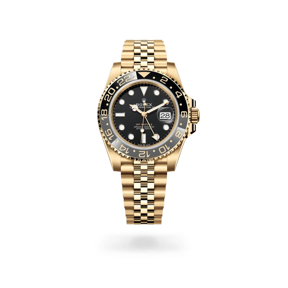 Rolex Oyster Perpetual GMT-Master II, 40 mm, 18 kt yellow gold, 18 kt yellow gold, Black dial