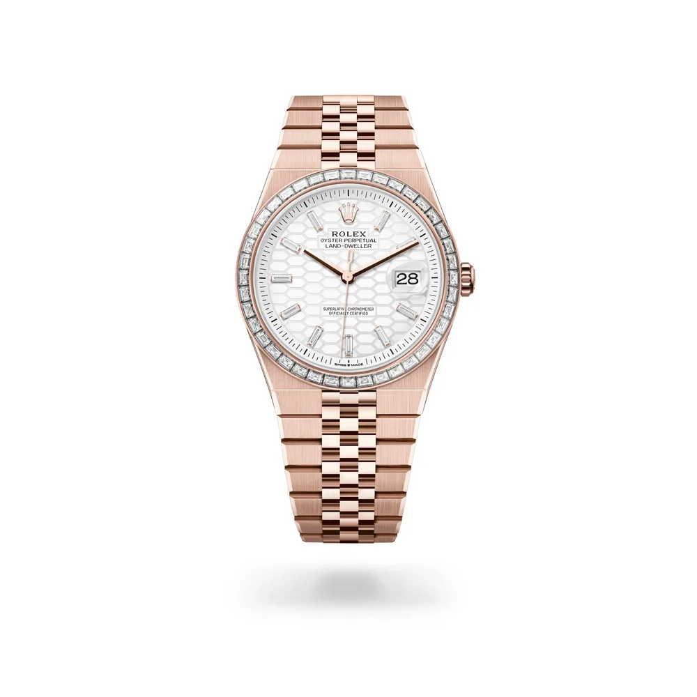 Rolex Land-Dweller 40, 18 kt Everose gold, Intense white dial