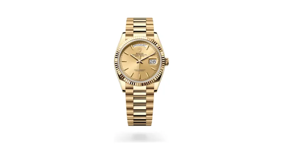 Rolex Oyster Perpetual Day-Date 36, 18 kt yellow gold, Champagne-colour dial