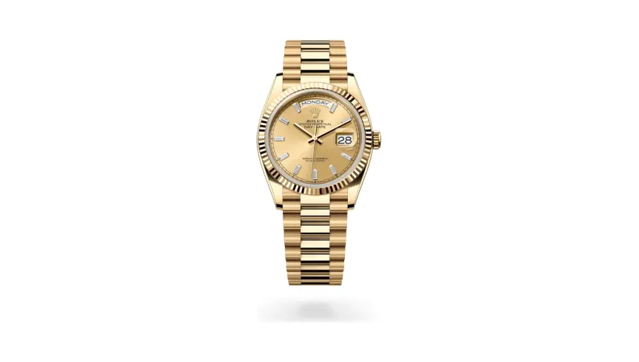 Rolex Oyster Perpetual Day-Date 36, 18 kt yellow gold, Champagne-colour dial