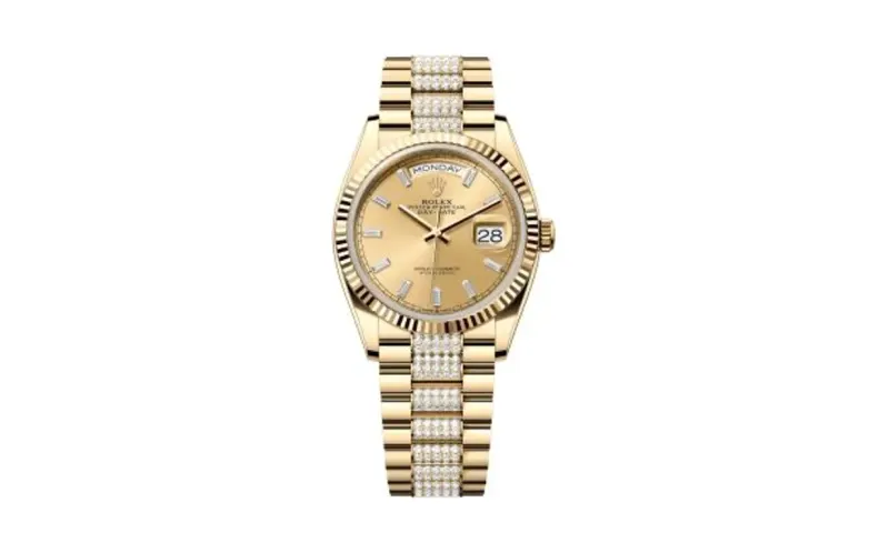 Rolex Day-Date 36 Yellow Gold / Fluted / Champagne - Baguette / President - Diamond