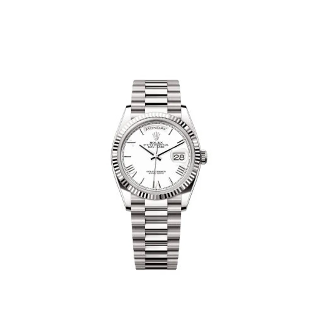 Rolex Day-Date 36 White Gold - Fluted / White - Roman / President