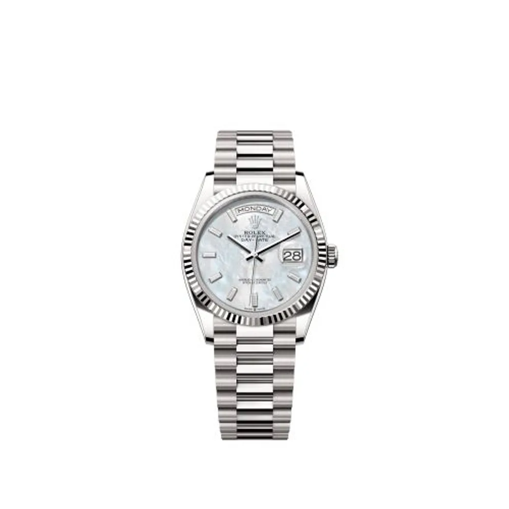 Rolex Day-Date 36 White Gold - Fluted / MOP - Baguette / President