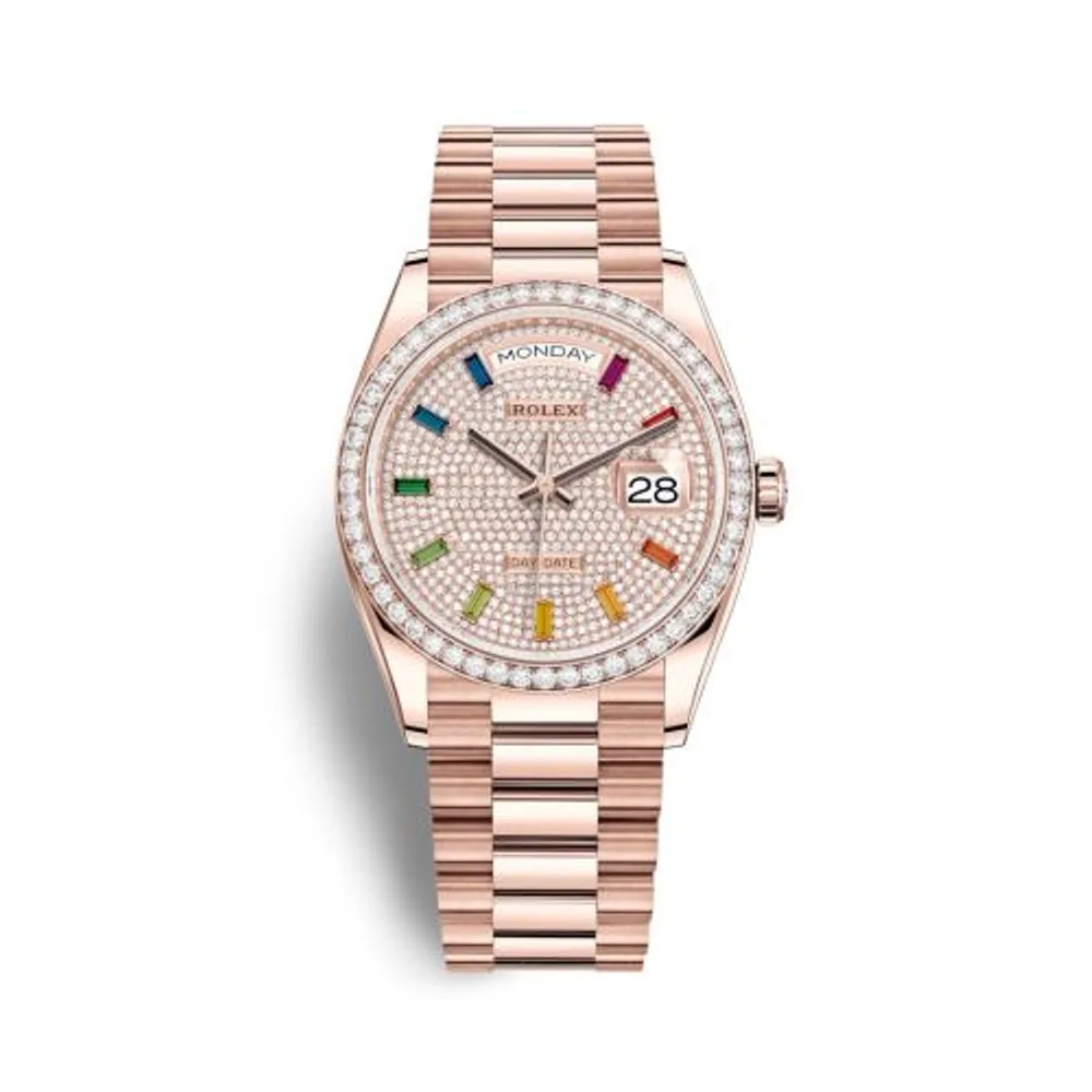 Rolex Day-Date 36 Everose Gold / Diamond / Paved-Rainbow / President