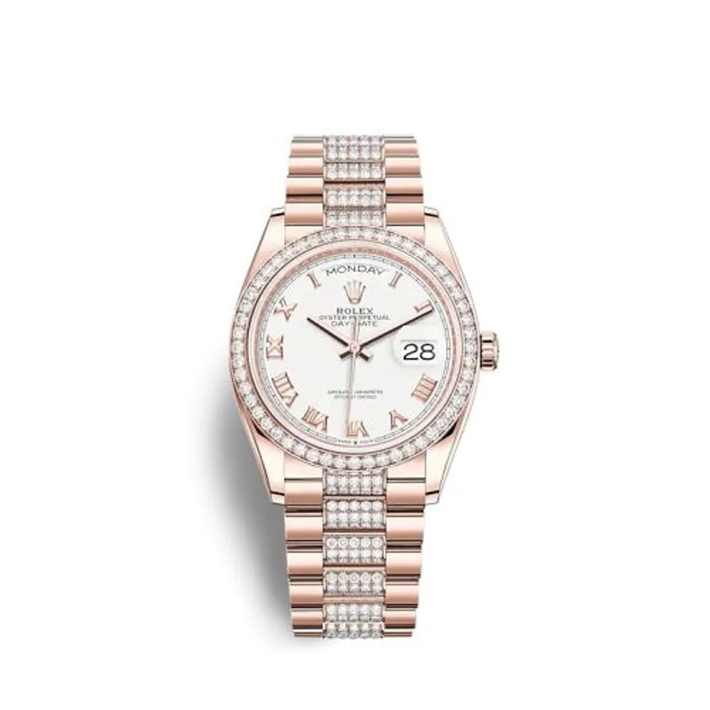Rolex Day-Date 36 Everose Gold / Diamond / White - Roman / President-Diamond