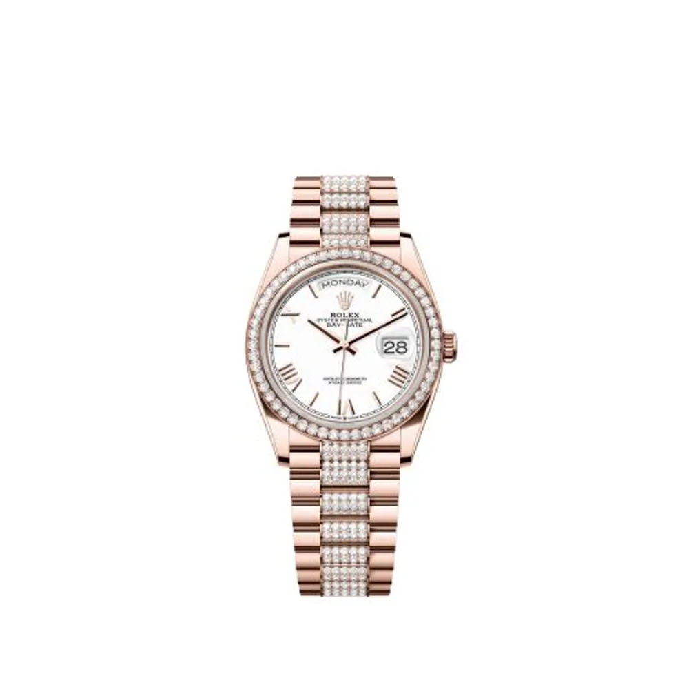 Rolex Day-Date 36 Everose Gold / Diamond / White - Roman / President - Diamond