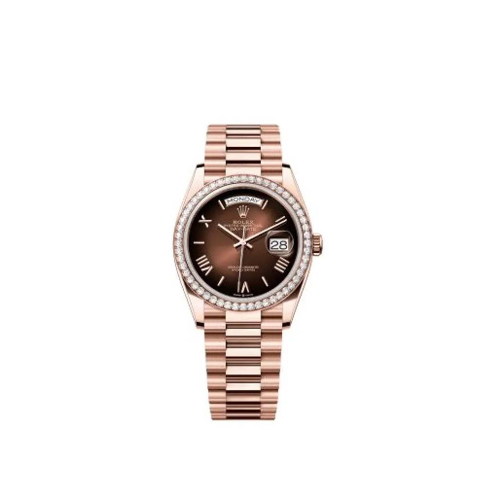Rolex Day-Date 36 Everose Gold - Fluted / Brown Ombré - Roman / President