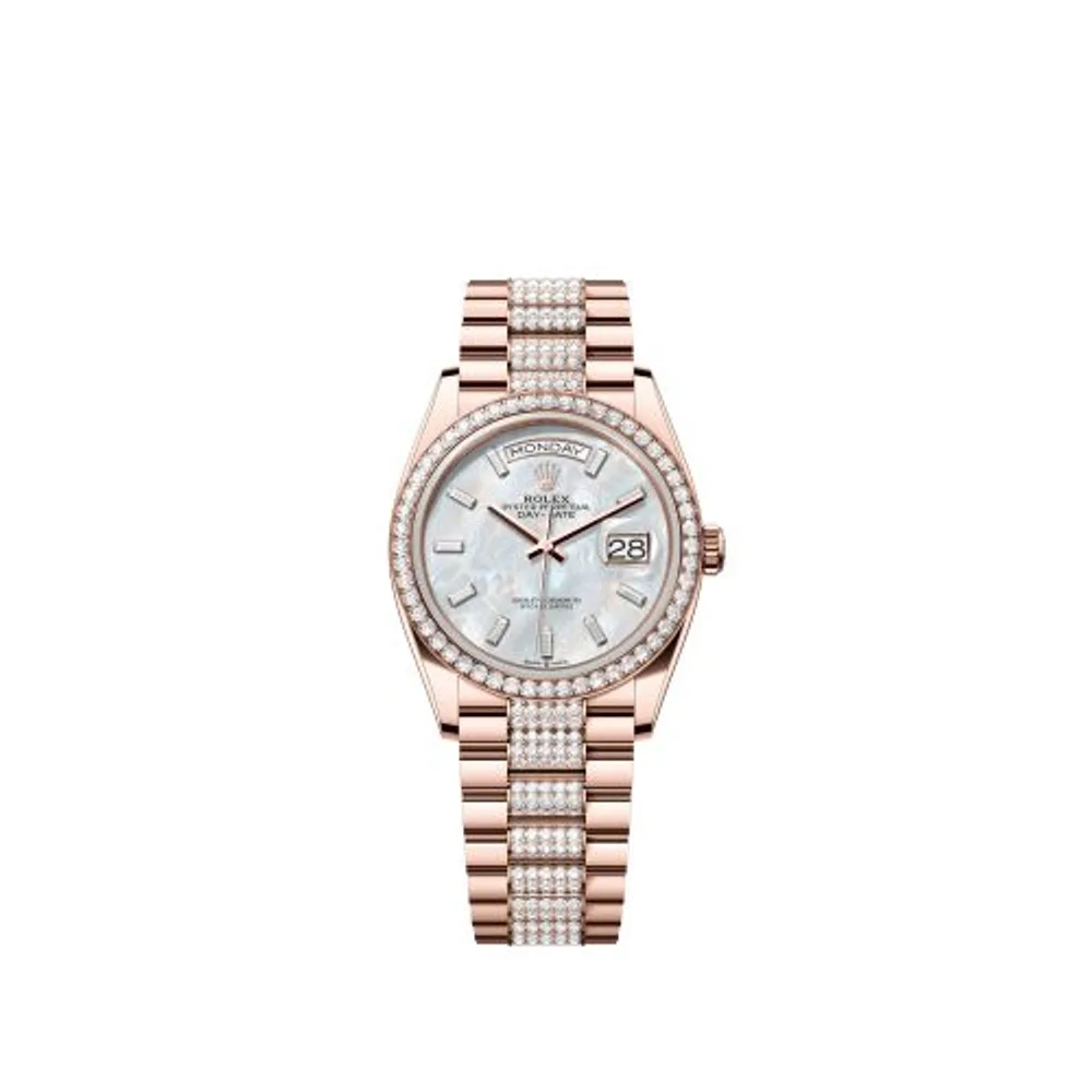 Rolex Day-Date 36 Everose Gold / Diamond / MOP - Baguette / President - Diamond