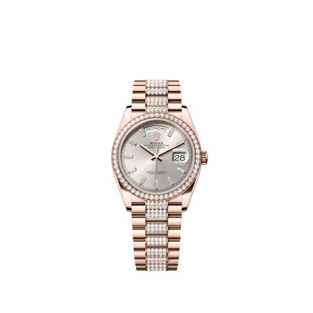 Rolex Day-Date 36 Everose Gold - Diamond / Silver - Baguette / President - Diamond