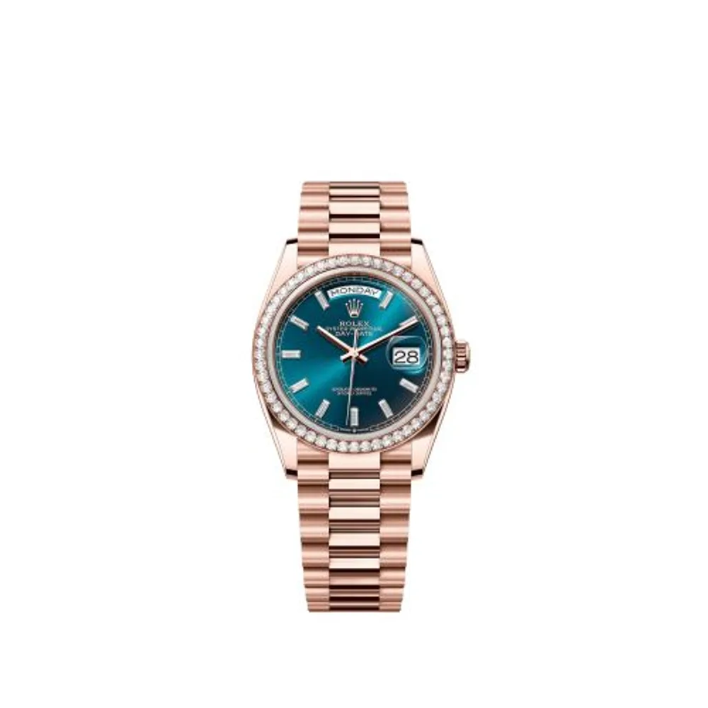 Rolex Day-Date 36 Everose Gold - Diamond / Blue-Green - Baguette / President